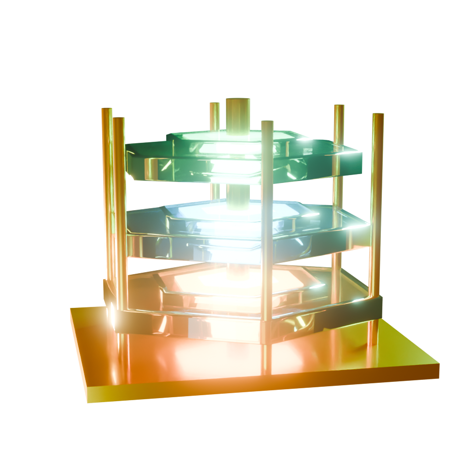 The LeverageIQ Tri-Protocol Vault: three concentric gyroscopic gimbal pairs representing UCP discovery, ACP checkout, and AP2 cryptographic mandates.